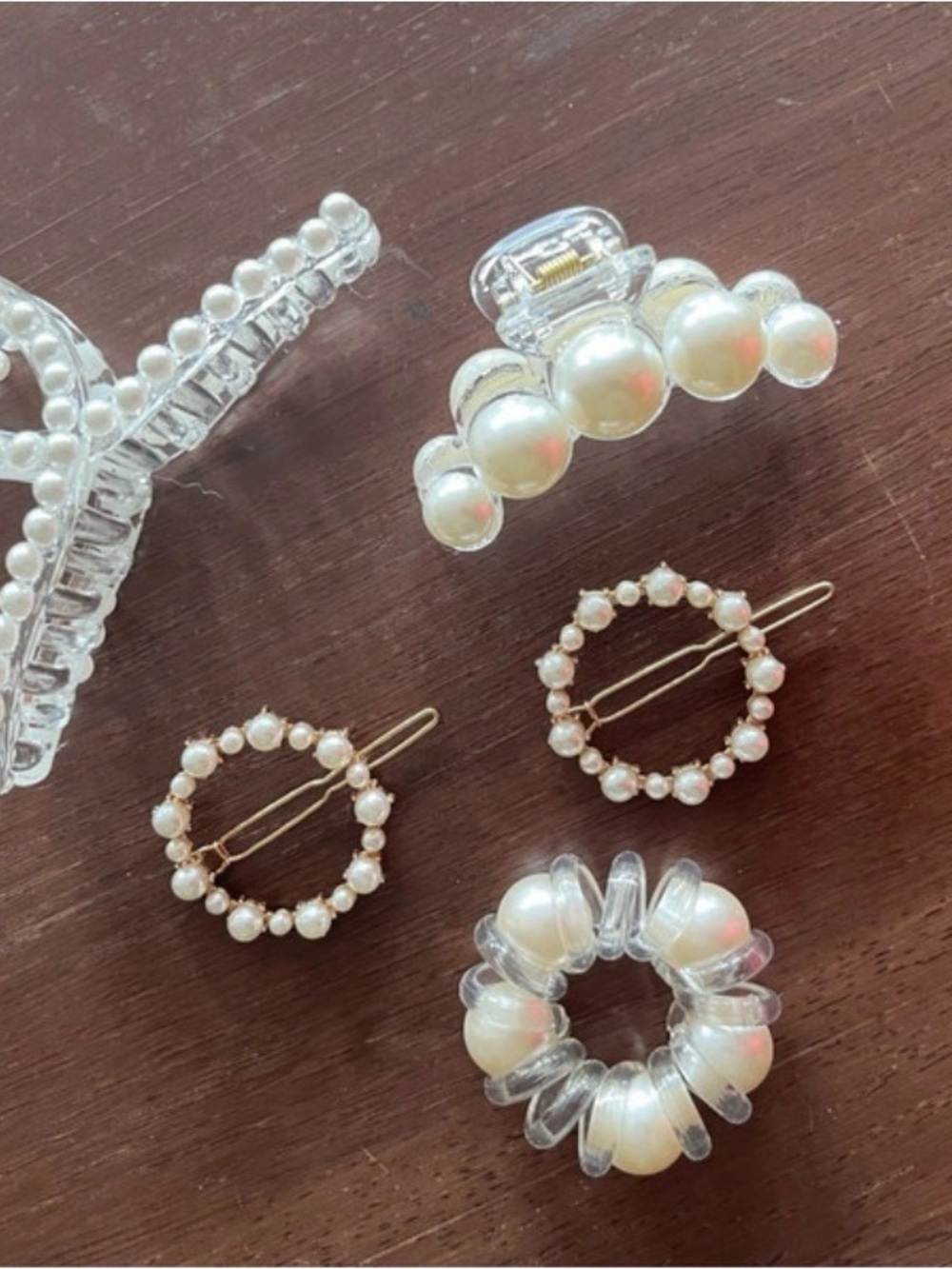 Pearl Accent Hair Clip & Pin Set - White Faux Pearl